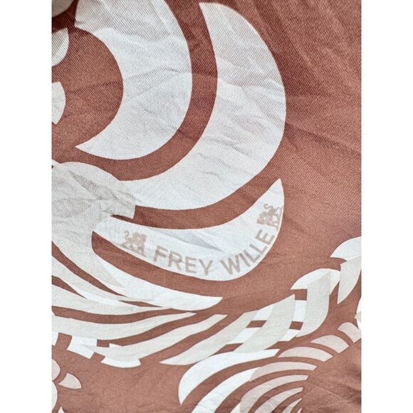 FREY WILLE Brown Ivory Sphinx Motif Silk Twill 69" x 20" Large Scarf Shawl - Picture 3 of 15